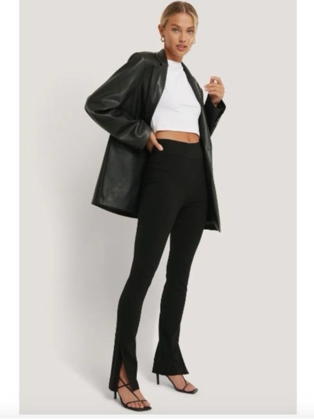 ZARA High-Rise Split Hem Flare Legging Pants Black Large